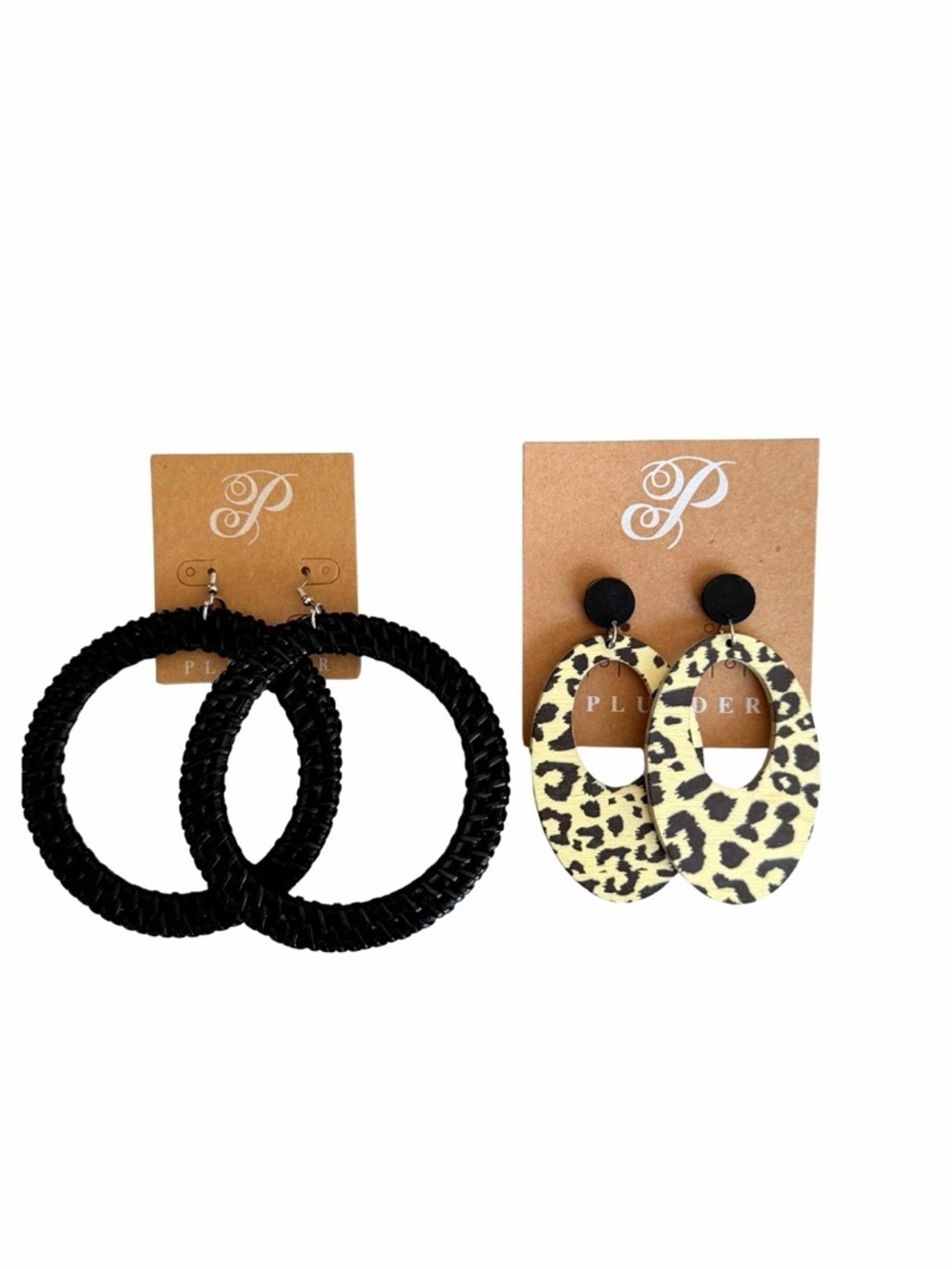 Plunder Black Woven Hoop + Leopard Statement Earrings Set | Lightweight NWOT